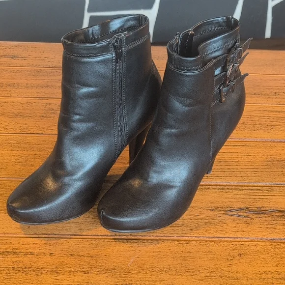 Call It Spring Black Faux Leather Ankle Booties with Side Buckles - Picture 1 of 8